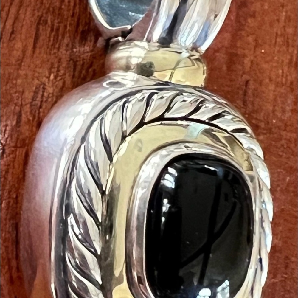 David Yurman Sterling Silver 14k Black Onyx XL Enhancer Pendant - Picture 2 of 7